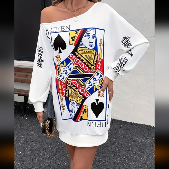 NIP Fun Sexy, Queen Of Spades , Wild Shoulder Long Sleeved Dress - Picture 3 of 12